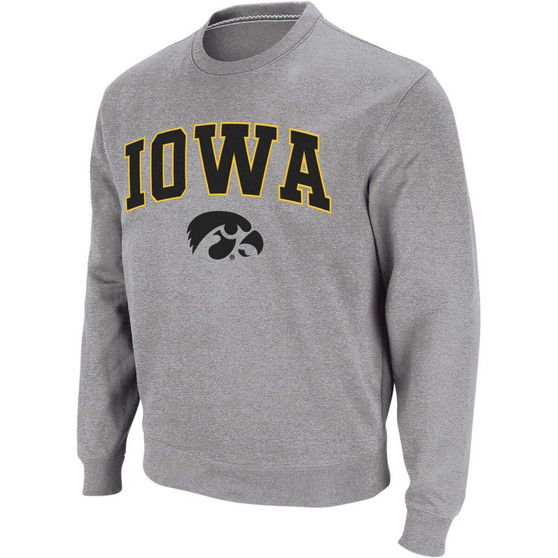 Men's Heather Gray Iowa Hawkeyes Arch Logo Crew Neck Sweatshirt