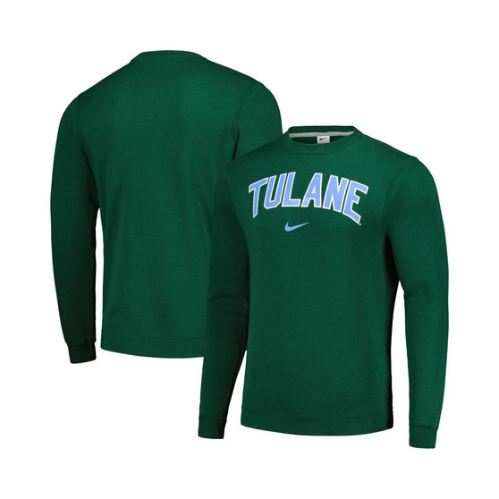 Men's Green Tulane Green Wave Arch Club Fleece Pullover Sweatshirt
