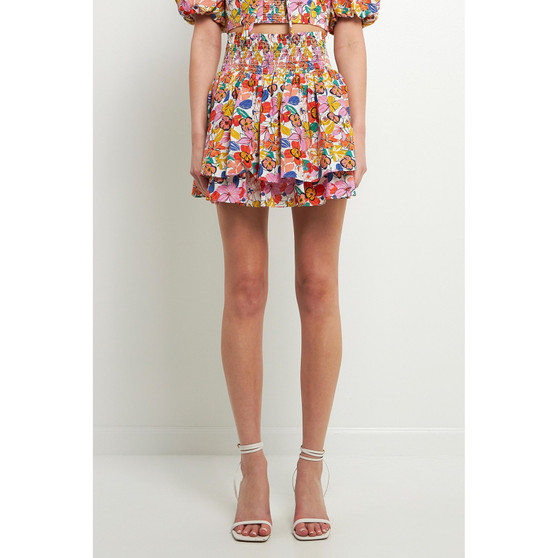 Women's Cotton Floral Print Mini Skort