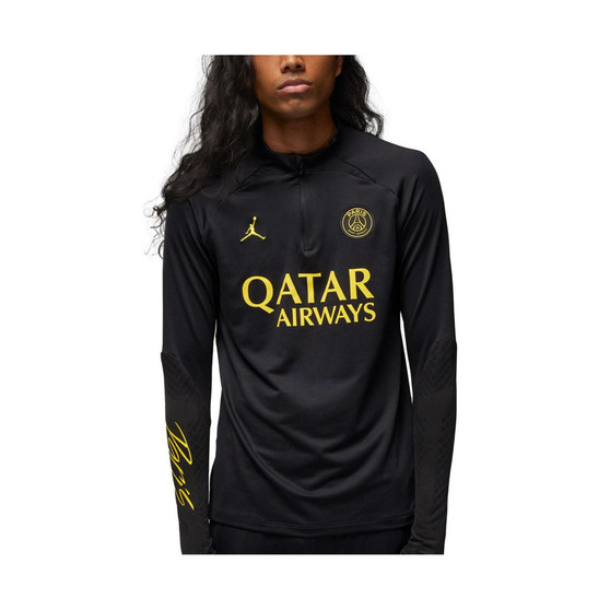 Men's Brand Black Paris Saint-Germain Strike Drill Performance Quarter-Zip Raglan Long Sleeve Top