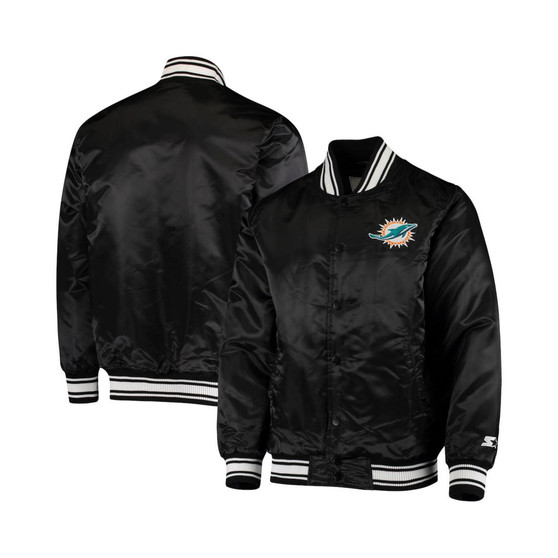 Men's Black Miami Dolphins Locker Room Satin Varsity Full-Snap Jacket