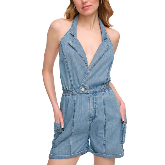 Women's Sleeveless Collared Denim Romper