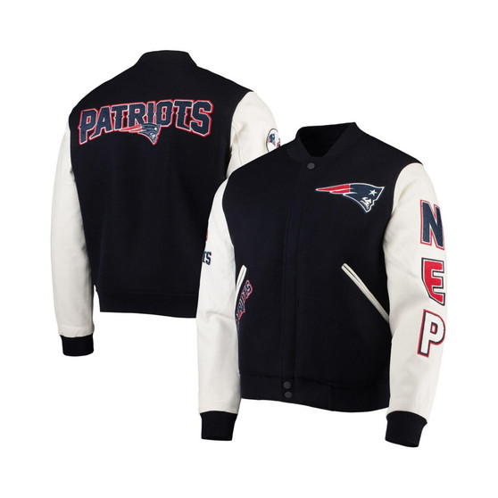 Men's Navy, White New England Patriots Logo Varsity Full-Zip Jacket
