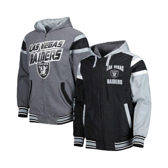 Men's Black, Gray Las Vegas Raiders Extreme Full Back Reversible Hoodie Full-Zip Jacket