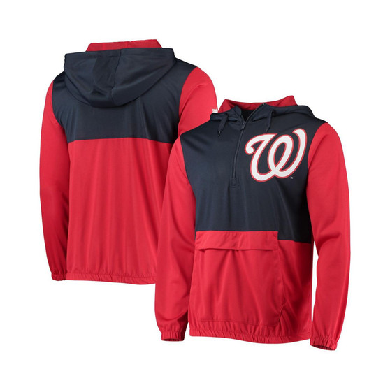 Men's Red, Navy Washington Nationals Anorak Hoodie Half-Zip Jacket