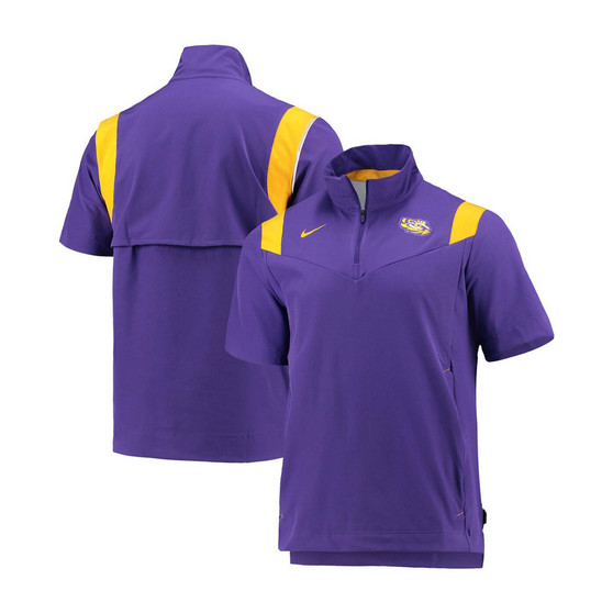 Men's Purple LSU Tigers 2021 Coaches Short Sleeve Quarter-Zip Jacket