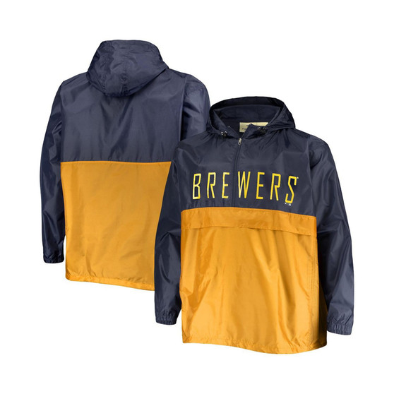 Men's Navy, Gold Milwaukee Brewers Big and Tall Split Body Anorak Half-Zip Jacket