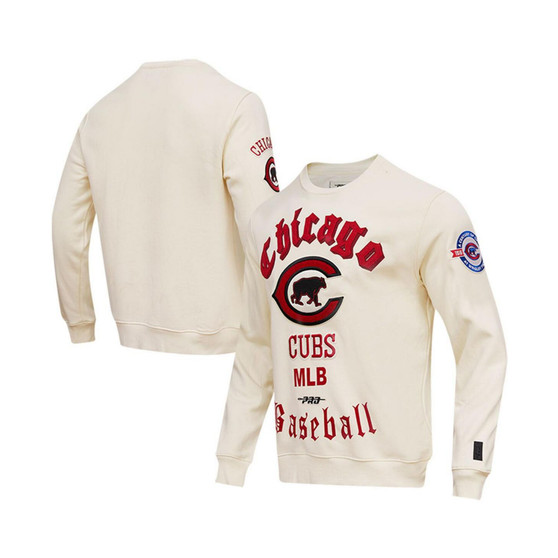 Men's Cream Chicago Cubs Cooperstown Collection Retro Old English Pullover Sweatshirt