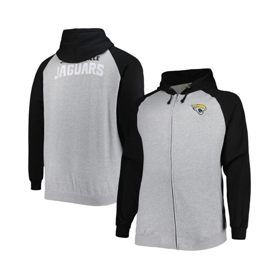 Men's Heather Gray Jacksonville Jaguars Big and Tall Fleece Raglan Full-Zip Hoodie Jacket