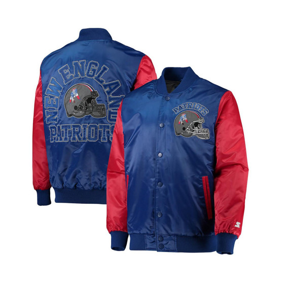 Men's Royal, Red New England Patriots Locker Room Throwback Satin Varsity Full-Snap Jacket