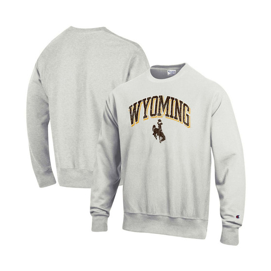 Men's Heathered Gray Wyoming Cowboys Arch Over Logo Reverse Weave Pullover Sweatshirt