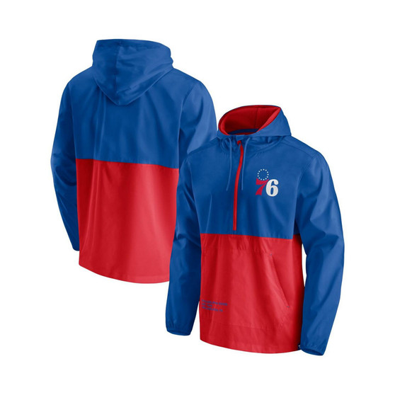 Men's Branded Royal, Red Philadelphia 76ers Anorak Block Party Windbreaker Half-Zip Hoodie Jacket