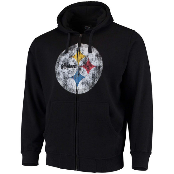 Men's Black Pittsburgh Steelers Primary Logo Full-Zip Hoodie