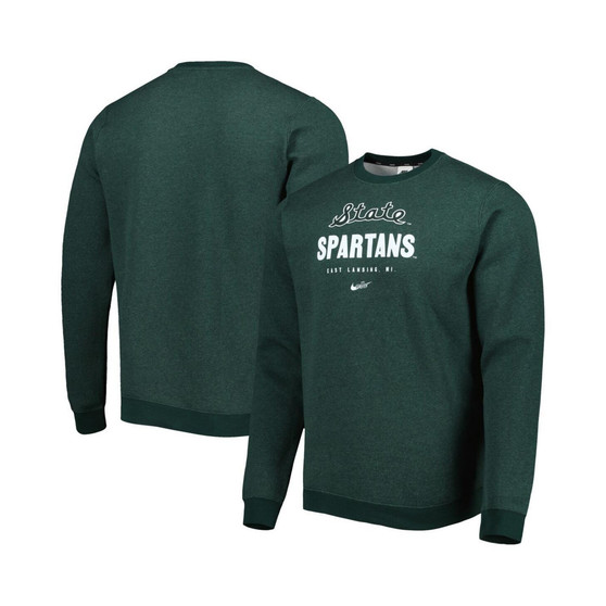Men's Heather Green Michigan State Spartans Vault Stack Club Fleece Pullover Sweatshirt