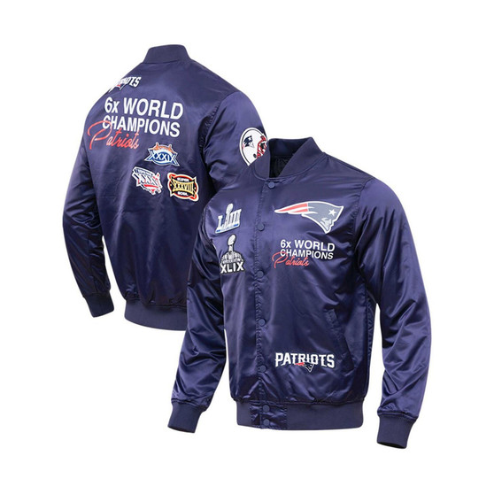 Men's Navy New England Patriots Championship Satin Full-Snap Varsity Jacket