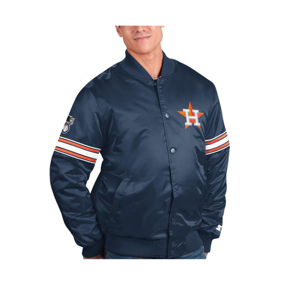 Men's Navy Houston Astros Pick and Roll Satin Varsity Full-Snap Jacket