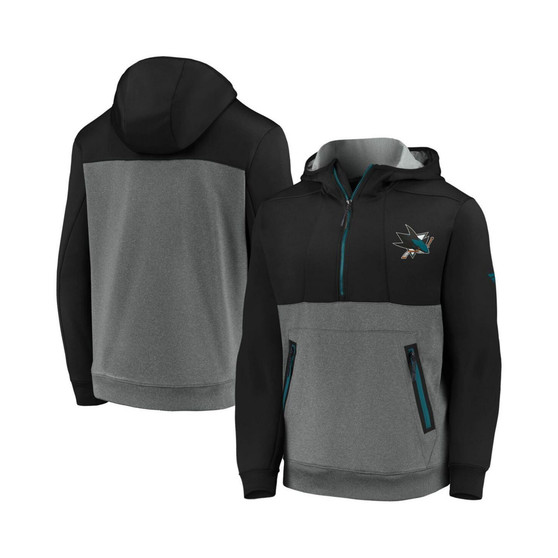 Men's Branded Black, Heathered Gray San Jose Sharks Authentic Pro Travel and Training Tech Half-Zip Hoodie
