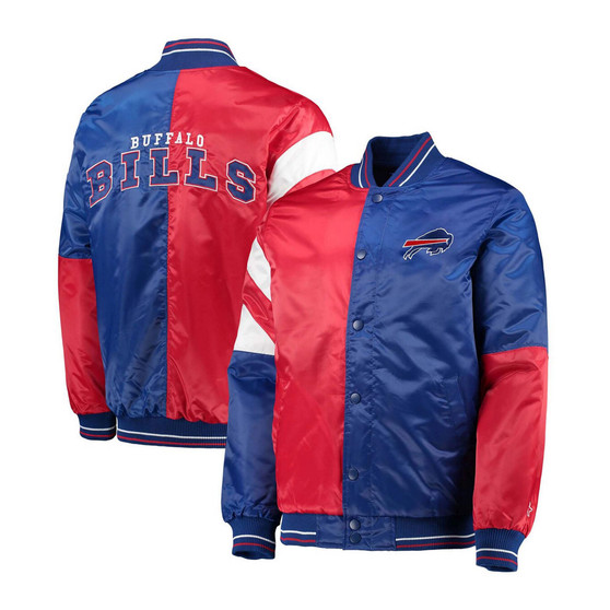 Men's Royal and Red Buffalo Bills Leader Varsity Satin Full-Snap Jacket