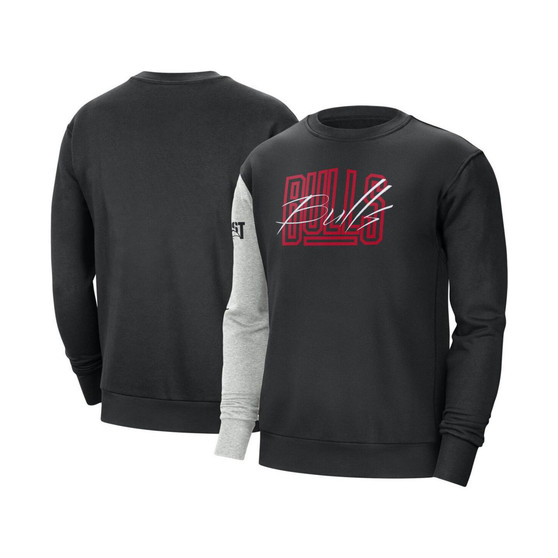 Men's Black and Heather Gray Chicago Bulls Courtside Versus Force and Flight Pullover Sweatshirt