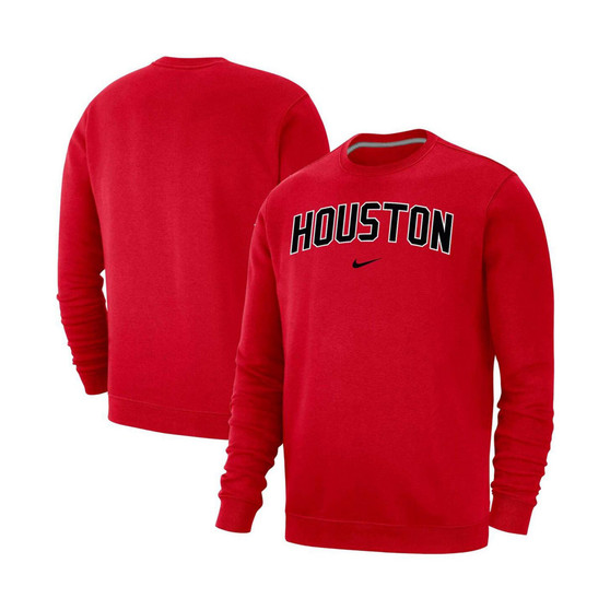 Men's Red Houston Cougars Arch Club Fleece Pullover Sweatshirt