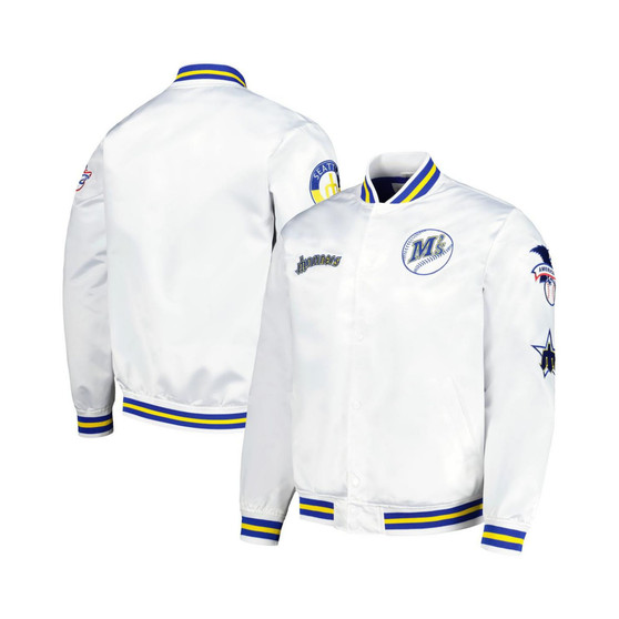 Men's White Seattle Mariners City Collection Satin Full-Snap Varsity Jacket