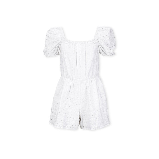 Womens' Organic Cotton Puff Sleeve Eyelet Romper