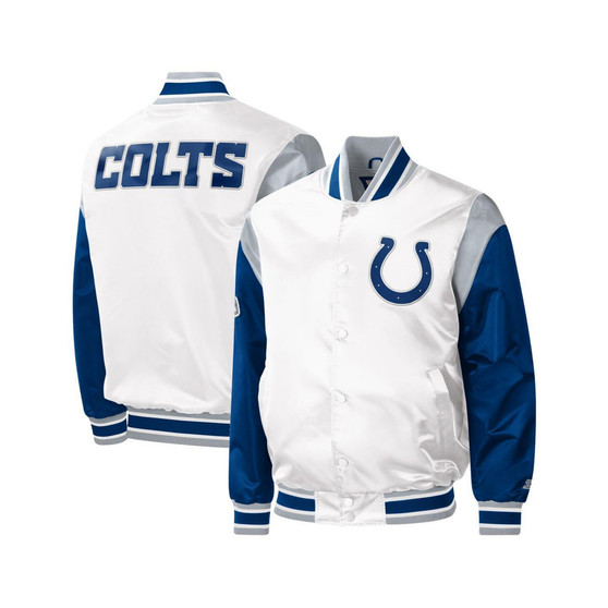 Men's White Indianapolis Colts Throwback Warm Up Pitch Satin Full-Snap Varsity Jacket