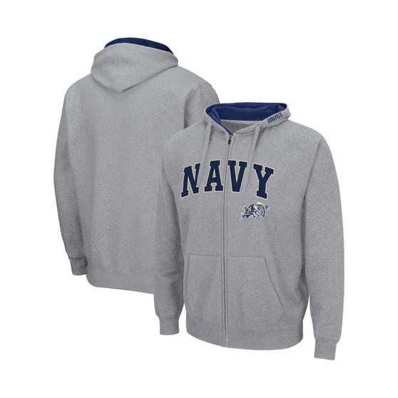 Men's Heathered Gray Navy Midshipmen Arch Logo 3.0 Full-Zip Hoodie