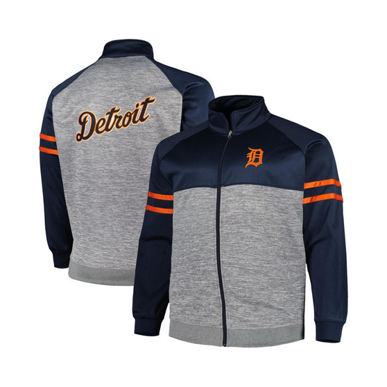 Men's Navy, Heather Gray Detroit Tigers Big and Tall Raglan Full-Zip Track Jacket