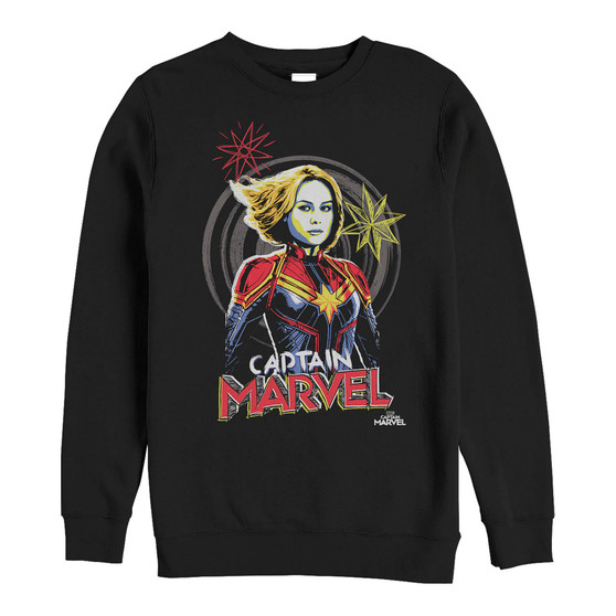 Marvel Men's Captain Marvel Hand Drawn Portrait, Crewneck Fleece