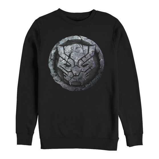 Marvel Men's Black Panther Stone Cat Face Logo, Crewneck Fleece