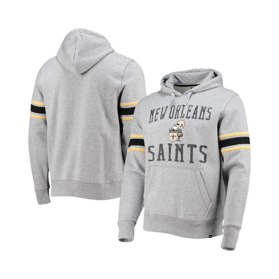 Men's '47 Heather Gray New Orleans Saints Double Block Throwback Pullover Hoodie
