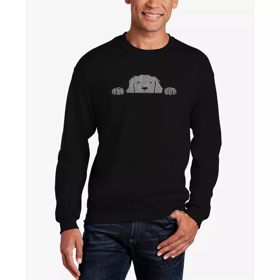 Men's Peeking Dog Word Art Crew Neck Sweatshirt