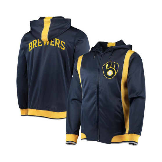 Men's Navy, Gold-Tone Milwaukee Brewers Team Full-Zip Hoodie