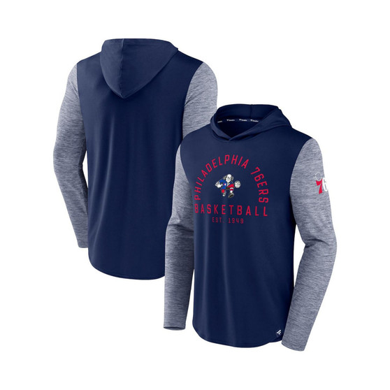 Men's Branded Navy, Heathered Navy Philadelphia 76ers Deep Rotation Performance Pullover Hoodie