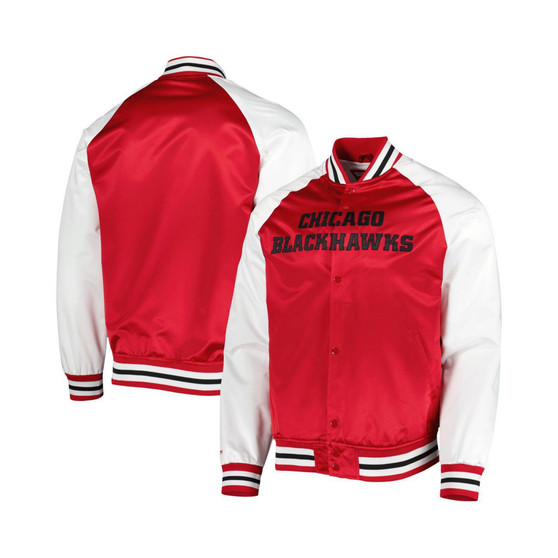 Men's Red, White Chicago Blackhawks Primetime Raglan Satin Full-Snap Jacket