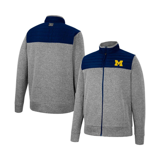 Men's Gray, Navy Michigan Wolverines Putter Herringbone Full-Zip Jacket