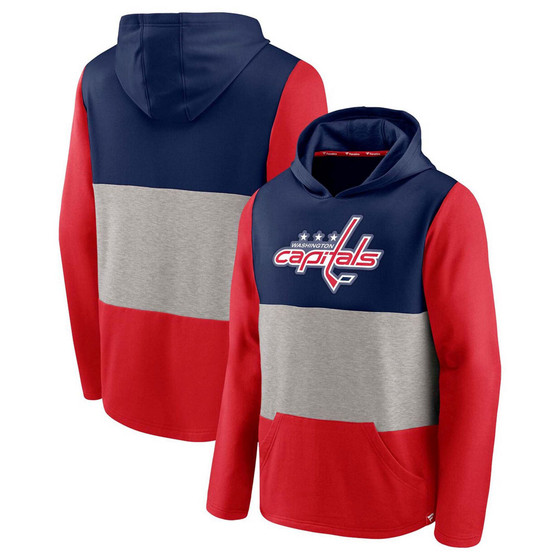 Men's Navy and Red Washington Capitals Prep Color Block Pullover Hoodie