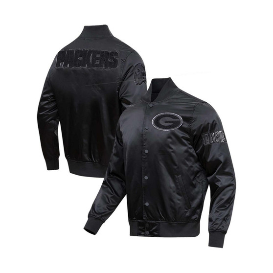 Men's Green Bay Packers Triple Black Satin Full-Snap Varsity Jacket