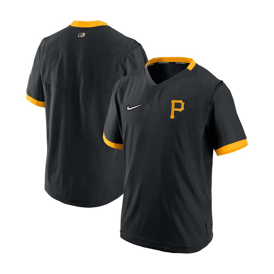 Men's Black, Gold-Tone Pittsburgh Pirates Authentic Collection Short Sleeve Hot Pullover Jacket