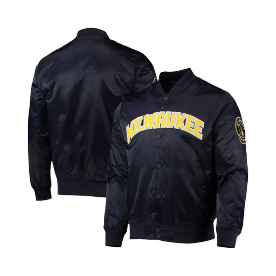 Men's Navy Milwaukee Brewers Wordmark Satin Full-Snap Jacket