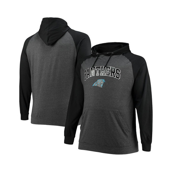 Men's Branded Black, Heathered Charcoal Carolina Panthers Big and Tall Lightweight Raglan Pullover Hoodie