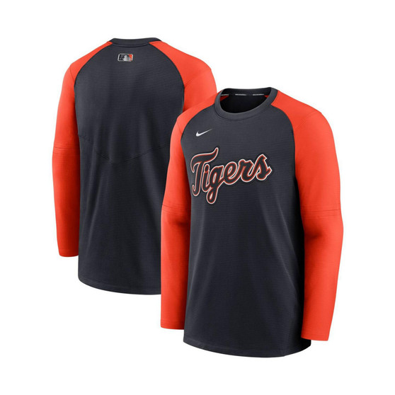 Men's Navy, Orange Detroit Tigers Authentic Collection Pregame Performance Raglan Pullover Sweatshirt