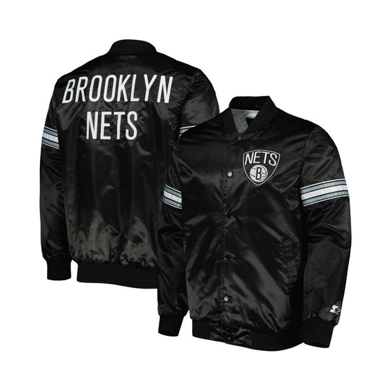 Men's Black Brooklyn Nets Pick and Roll Satin Full-Snap Varsity Jacket