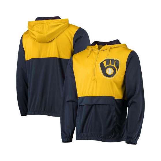 Men's Navy, Gold Milwaukee Brewers Anorak Half-Zip Hoodie