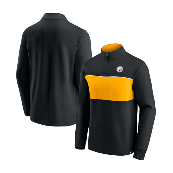 Men's Black, Gold-Tone Pittsburgh Steelers Block Party Quarter-Zip Jacket