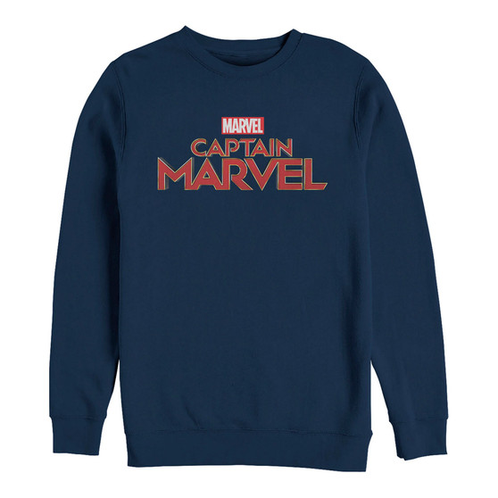 Marvel Men's Captain Marvel Chest Text Logo, Crewneck Fleece