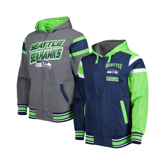 Men's College Navy, Gray Seattle Seahawks Extreme Full Back Reversible Hoodie Full-Zip Jacket