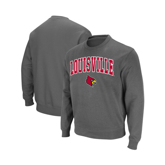 Men's Charcoal Louisville Cardinals Arch & Logo Tackle Twill Pullover Sweatshirt