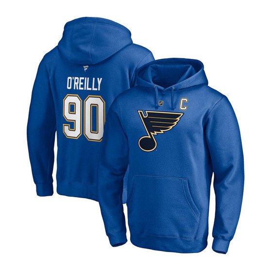 Men's Ryan O'Reilly Blue St. Louis Blues Captain Patch Authentic Stack Name and Number Pullover Hoodie
